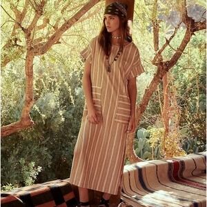 Free People Beach Marguerite Short Sleeve Striped Maxi Dress Yellow Small